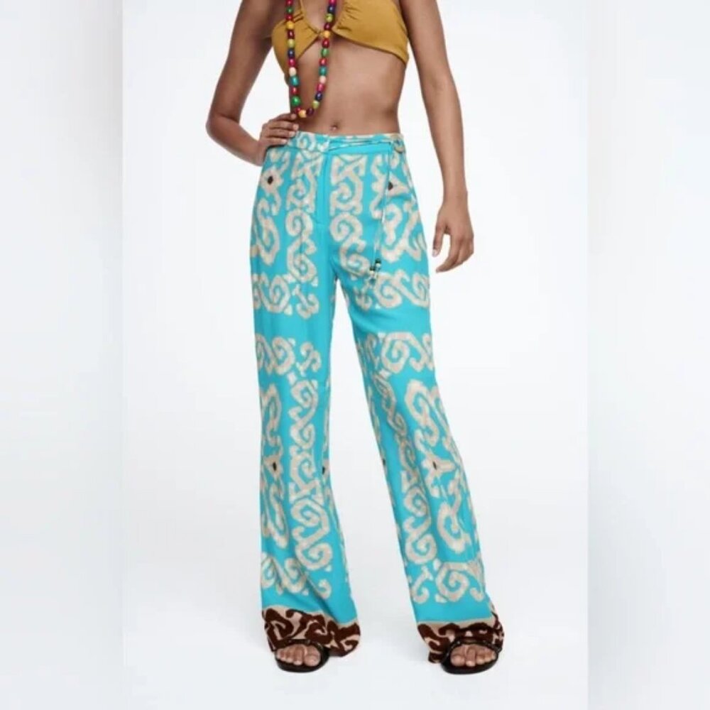 Zara Boho Bohemian Hippie Summer Wide Leg Flowing Pants Trouser Cover Up
